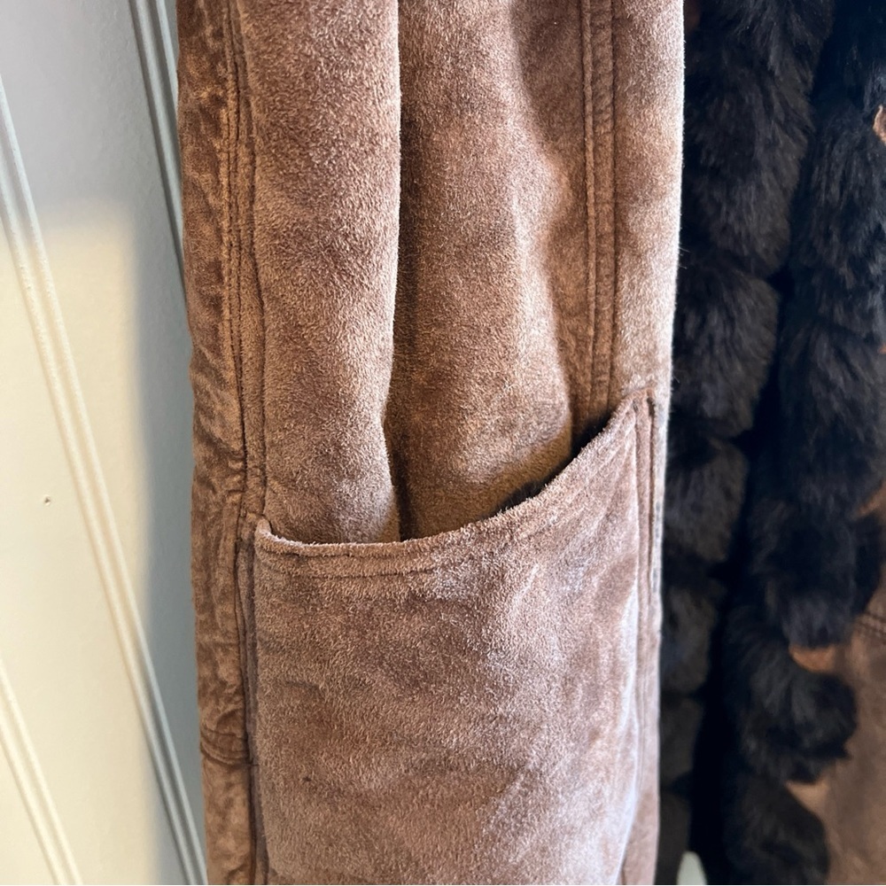 Mob wife phase 2 leather suede jacket size medium faux fur lining brown - Picture 5 of 11
